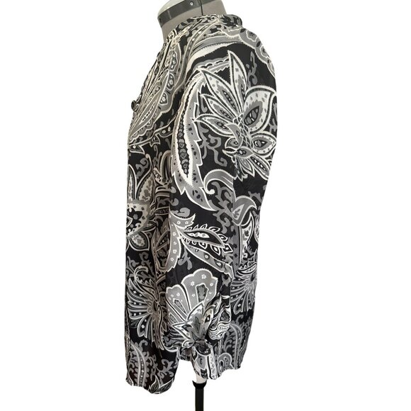 Coral Bay Plus Black & White Paisley Faux 2 Pc Top 1X Lightweight Womens Blouse - Picture 2 of 10